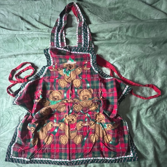 Vintage Tartan Holiday Teddy Bear Apron